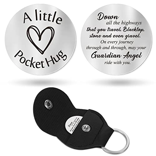 Pocket Hug Token Long Distance Relationship Keepsake Stainless Steel Double Sided Inspirational Gift With Pu Leather Keychain (Drive Safe) #TOP3