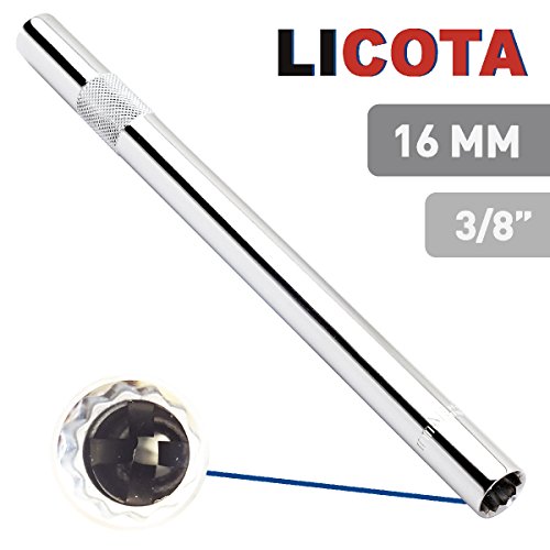 Vaso de BUJIA llave para bujias 16 MM 3/8" EXTRA LARGO 255 MM con garras interiores - LICOTA