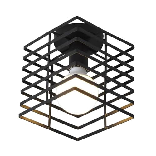 HCIPJQY Industrial Semi Flush Ceiling Light Black Square Metal Cage Ceiling Fixture for Low Ceiling Mid-Century Ceiling Light for Apartment Kitchen Entryway Laundry Room Foyer