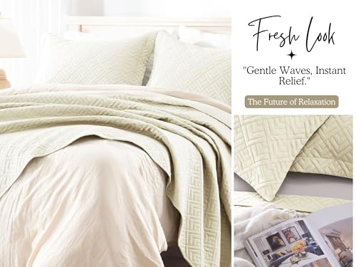 Image of VAS COLLECTIONS 100% Cotton Ultrasonic Quilted King Bedspread Set, 280 TC Soft Lightweight Stitch-Free Coverlet, 90x100 Inches, with 2 Pillow Covers (Beige)