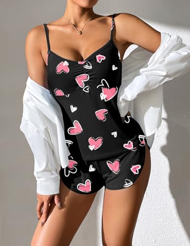 Image of Ekouaer Women Pajamas Set Cami Shorts Set Soft V Neck Sleepwear Sleeveless Lingerie Pjs Set S-XXL