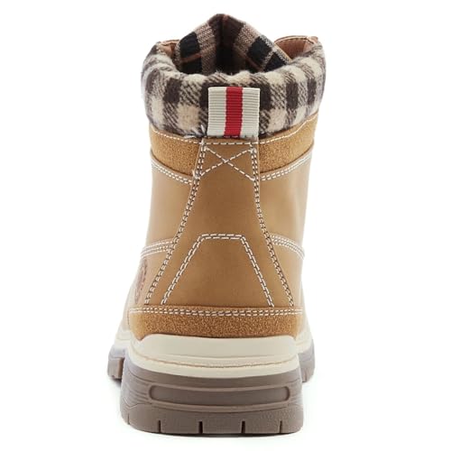 Image of COTTIMO Snow Hiking Winter Boots for Women - Casual Brown Combat Work Boot - Non-slip Fur-Lined Ankle Boots - Fashion Boots Waterproof Leather Shoes