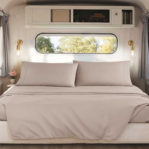 Image of Nestl Linen Short Queen Sheets for RV, Hotel Luxury RV Queen Sheets Set, 4 Piece Fitted Bed Sheet Set and Pillowcases, Super Soft, Wrinkle-Free, and Breathable Camper Bedding
