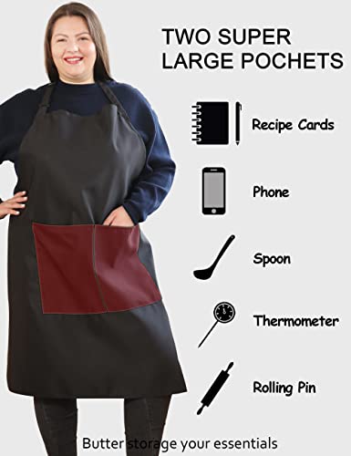 Apronner Plus Size Aprons For Women With Pockets Durable Long Adjustable Bib Kitchen Cooking Black #TOP4
