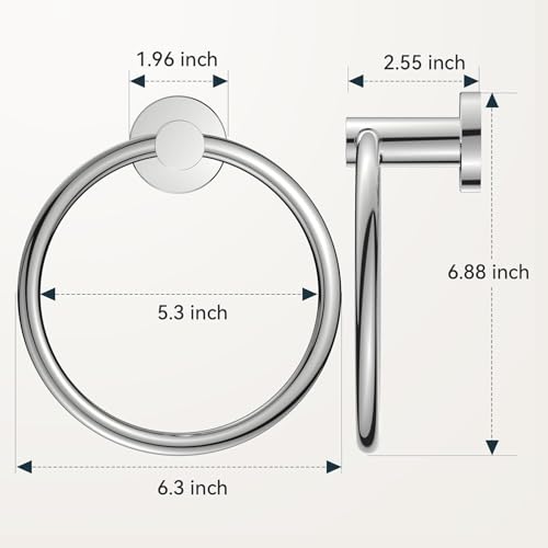Image of FORIOUS Towel Ring, SUS304 Stainless Steel Modern Hand Towel Holder Rack Hanger Round for Bathroom Wall Mounted, Ideal for Bath, Kitchen, RV, Chrome(2 Pack)