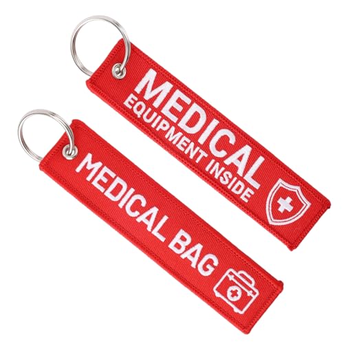 Mikovivi - 2pcs Medical Alert Tag for Bag, Double-Sided Medical Equipment Luggage ID Tag with Key Ring Red Keychain for Professional Device Backpacks Suitcases
