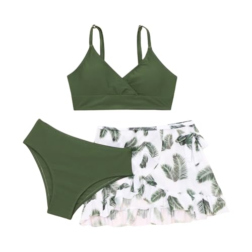 Moily Big Girls 3 Pieces Floral Bikini Sets Spaghetti Straps Swim Bra Top Brief with Wrap Skirts