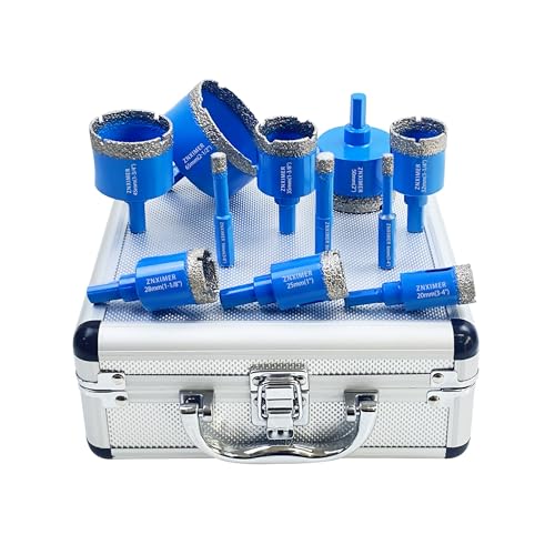 Diamond Core Drill Bit Set - ZNXIMER Diamond Hole Saw Kit, for Porcelain Tile Ceramic Marble Granite Drilling, 11Pcs(6/8/10/20/25/28/32/35/45/50/65MM)