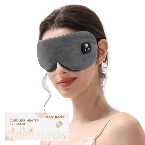 Gasumos Heated Eye Mask, Warm Eye Compress for Dry Eyes Blepharitis Styes, 1000mAh Cordless Eye Heating Pad with 4 Temperature Modes 4-Level Timing, Travel(Gray)