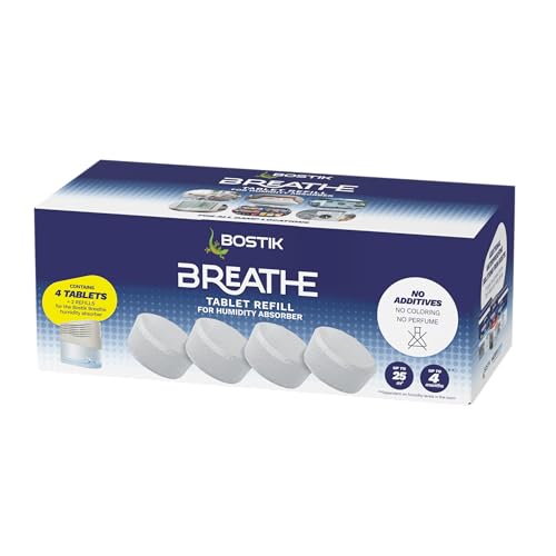 Bostik Breathe Dehumidifier Refill Tablets Pack of 4 - Cover Areas Up to 25m2 - Dye-Free and Fragrance Free - For Use Around The Home and in Caravans and Motorhomes - Last up to 4 Months