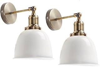 MiniSun Pair of - Retro Style Antique Brass Adjustable Knuckle Joint Wall Lights with Gloss Cream Dome Shades