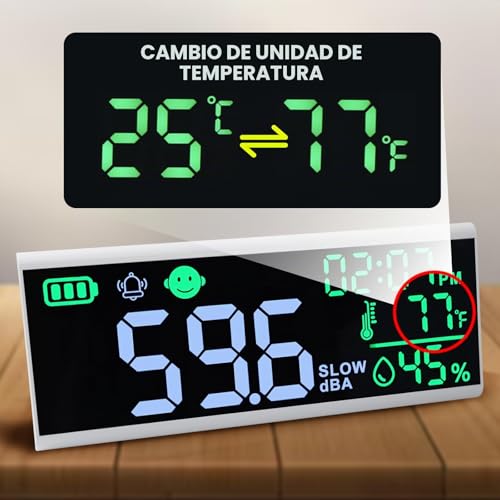 Miniatura 6 de Medidor De Decibelios De 13 Pulgadas, Medidor De Nivel De Sonido De Pared Y Mesa, Gran Dispositivo Led Para Mostrar Decibelios, Hora, Temperatura Y Humedad Con Zumbador Y Alarma De Símbolo Para Aulas