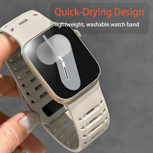 Lamshaw Compatible with Pixel Watch 4 45mm bands, New Sport Breathable Silicone Replacement Strap Watchband Compatible with Pixel Watch 4, 3 45mm, 3XL Smartwatch (Starlight, for pixel 45mm) by Lamshaw - Used condition - Image 5