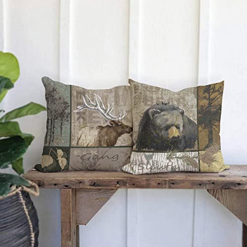 Faromily Vintage Farmhouse Pillow Covers Rustic Bear Elk Moose Deer Cushion Covers Home Decorative Throw Pillow Case Cotton Linen 18 X 18 Inch Set Of 4 #TOP2