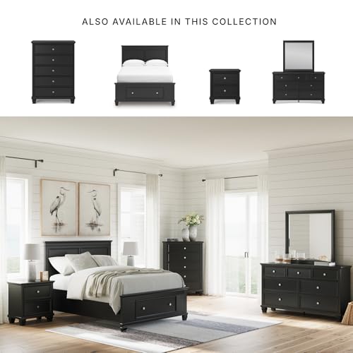 Image of Signature Design by Ashley Lanolee Full Size Bed Frame with Storage, Black | Hardwood solids birch veneer and MDF substrate, 2 footboard storage drawers, Platform design with roll slats, Casual style