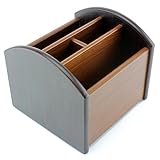 Revolving Wooden TV Remote Control Caddy; 4 Compartments Organize Your TV, Satellite, DVD, & Blu-Ray Remote Controllers, Office Caddy Too