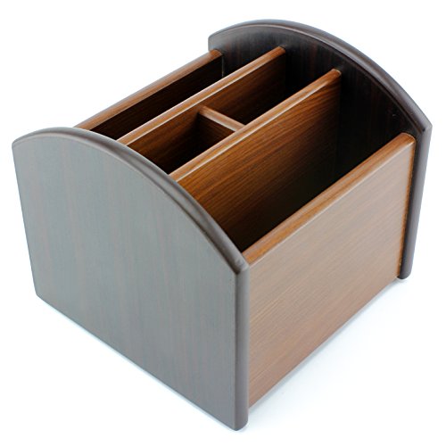 Revolving Wooden TV Remote Control Caddy; 4 Compartments Organize Your TV, Satellite, DVD, & Blu-Ray Remote Controllers, Office Caddy Too