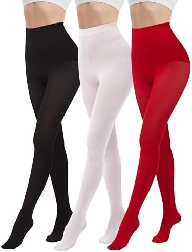 3 Pairs 80D Tights for Women Opaque Black High Waisted Stockings Womens Footed Pantyhose with Reinforced Toe