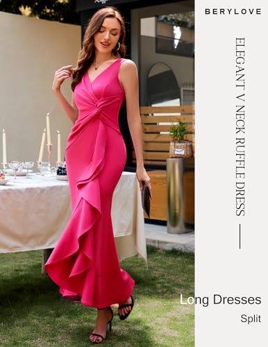 Image of BeryLove Formal Wedding Guest Evening Midi Ruffle Dresses Prom Cocktail Party Mother of The Bride Dress