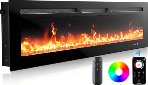 Image of Silonn 50″ Smart Electric Fireplace Heater, 4777 BTU Heat Output, WiFi App & Remote Control, Ultra-Slim Wall Mounted or Recessed Insert, 20 Flame Colors, Timer Setting for Cozy Warmth