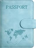 Passport Holder, Passport Cover with Credit Card Slot and Boarding Pass Slot Combo, Passport Wallet Case Book Travel Must Have, RFID Blocking Leather Travel Accessories, Light Blue