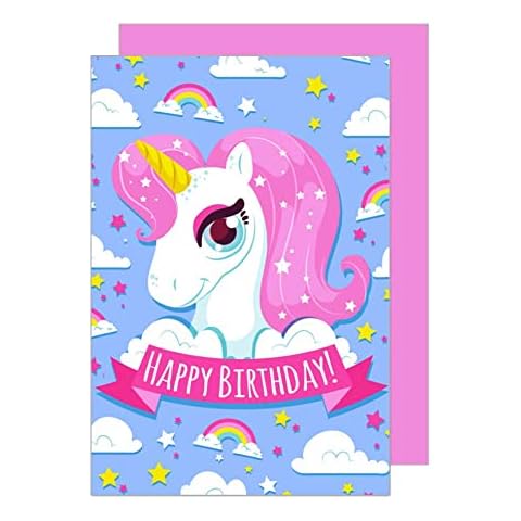 Edition Seidel Exclusive Premium Birthday Card with Envelope Greetings Card Children's Birthday Party Children Girls Unicorn One Single Card Cover