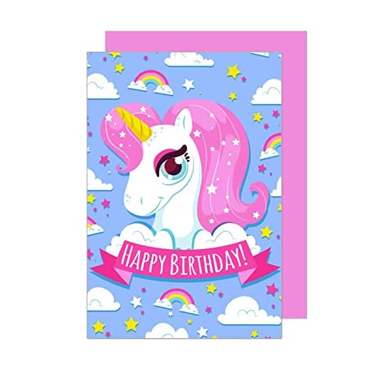 Edición Seidel, tarjeta de cumpleaños premium exclusiva para niños con sobre tarjeta de felicitación cumpleaños infantil cumpleaños niños niña niño una sola tarjeta unicornio (G2936 SW022)
