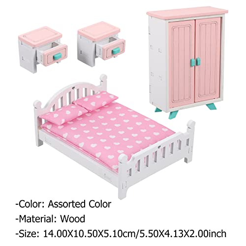 TOYANDONA Brinquedos Miniforça Dollhouse Quarto Quarto Mobiliário Conjunto: 4 Pcs Dollhouse de Madei