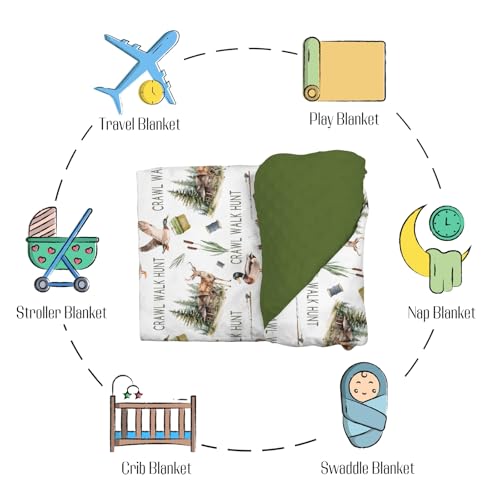 Image of Mink Baby Boys Blanket Deer Mallard Duck Hunter, Crawl Walk Hunt Wild Animal Hunting Lake Soft Double Layer Dotted Backing Receiving Blankets, Newborn Infant Toddler Nursery Crib Bedding 30x40