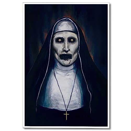 Neejaold Póster de película de terror vintage, obra de arte de monja misteriosa conjurante, lienzo para pared, impresiones de Halloween, pintura clásica de película de miedo, póster de Halloween