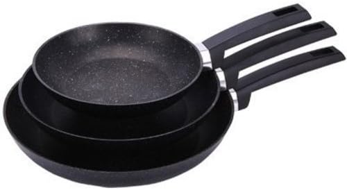 Alluflon STROMBOLI 20cm, 24cm & 28cm Frying PAN SET - SPECKLED SILVER Stone Effect Non Stick Coating Fat-Free Cooking Aluminium 5-year Manufacturer's Warranty Made In Italy