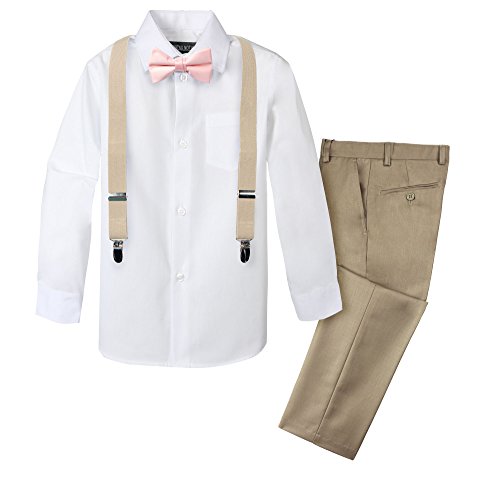 image for Spring Notion Boys' 4-Piece Suspender Outfit Tan & White Set w/Champag