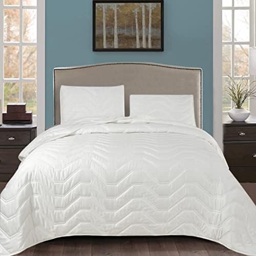 DOWN HOME Satin Silky Lightweight 3 Pieces Quilt Set Coverlet Set Modern Classic Quilting Pattern for All Season Super Soft and Silky Full Queen 88x92inch White