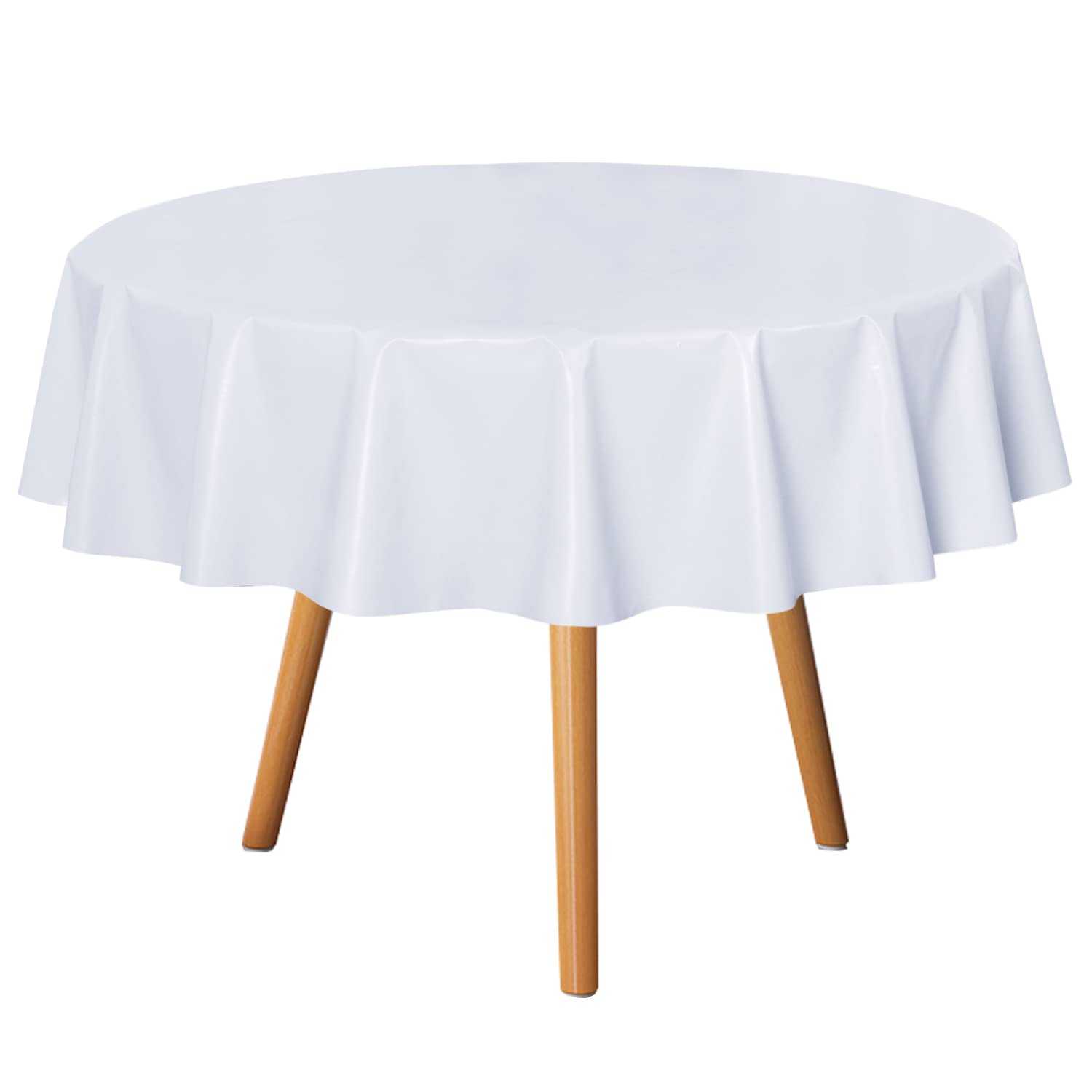 Photo 1 of sancua 100% Waterproof Vinyl Tablecloth Table Cloth 60 Inch Round, White