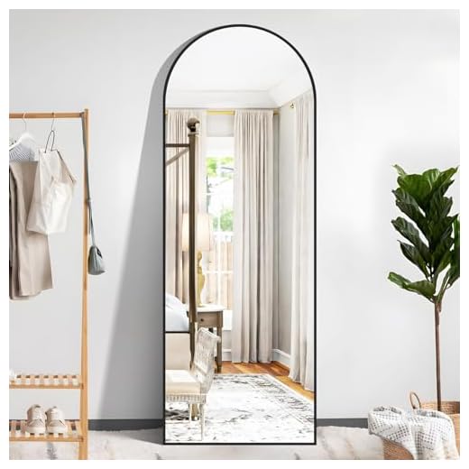 Weare Home Miroir sur Pied, 165 x 60 cm, Arqué Miroir Pleine Longueur, Miroir Arqué avec Cadre en Métal, Support, Miroir sur Pied Penché ou Suspendu pour Salon, Chambre, Entrée(Noir)