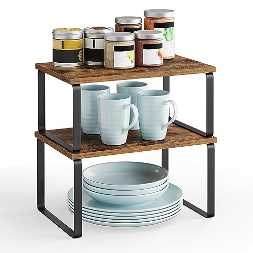 SONGMICS Étagère à Épices, Lot de 2, Organisateur de Placard, Étagère de Rangement de Cuisine Extensible, Porte-épices Empilable, en Métal et Bois...