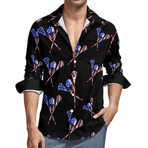 Generic - Lacrosse Chemise décontractée à manches longues avec poche pour homme Motif drapeau américain, Style :, 6XL