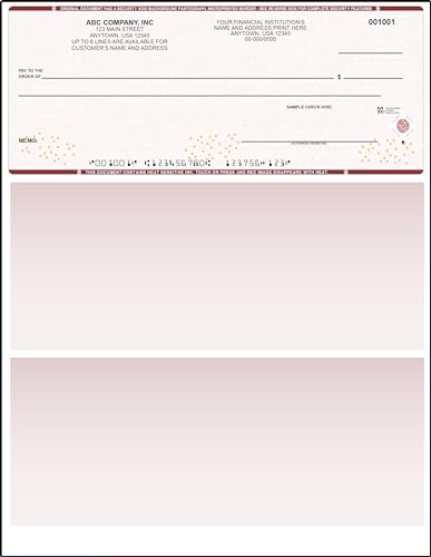 Burgundy High Security Checks on Top Compatible w/QB accounting software - Custom Computer Checks on Top (100)