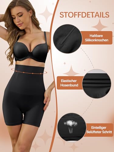 Auffortria Shapewear Damen Bauchweg Unterhose Hohe Taille Miederhose Figurformend Bauchkontrolle Oberschenkel Stark Formende Unterwäsche Miederpant (X-Large, Schwarz)