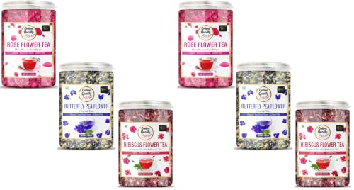 Image of Online Quality Store Natural Hibiscus Flower Tea, Butterfly Pea, Rose Combo - 300g (100g x 6 Pack) | Caffeine Free Herbal Tea | Reduce Stress