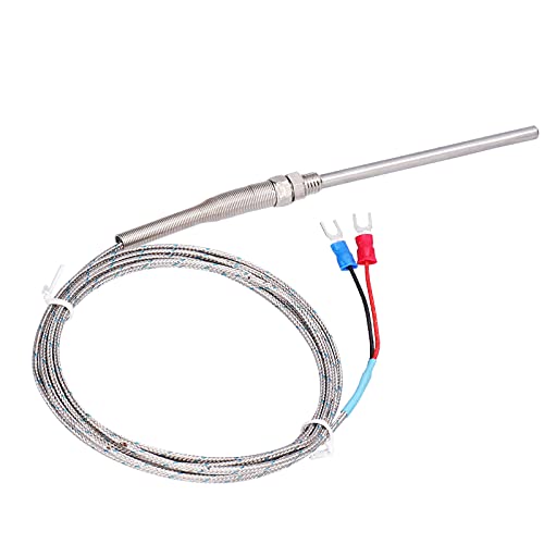Qukaim Termopar tipo K Sonda de temperatura tipo K, sensor de termopar de inmersión, acero inoxidable, 0 ~ 600 ℃, 3 metros de longitud, línea roja y negra, WRNT187