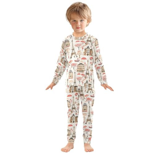 ALAZA Paris Eiffel Tower Castle Tree Pajamas Long Sleeve Sleepwear 2-Piece Pajama Set3