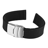 Beauty7 Black 24mm Soft Textured Rubber Strap Watch Band Replacement Stainless Steel Deployment Buckle