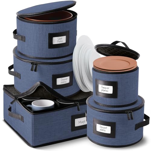 Image of Hearth & Harbor Fine China Storage Containers Hard Shell 5 Piece Set, Blue