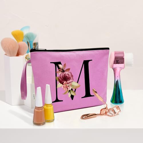 Image of Vavabox A-Z Personalized Makeup Bag, Birthday Gifts for Women Mom, Gifts for Best Friend, Bride Bridesmaid Cosmetic bag (M, 07-Purple)