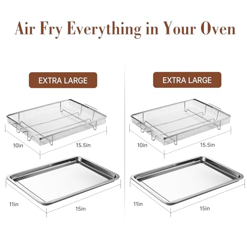4PCS Air Fryer Basket for Oven, Nonstick Stainless Steel 15.5"x11" Air Fryer Pan Baking Sheet 360°Heating Grilling Baking and Roasting Air Fryer Accessories for Family BBQ Party Cooking by DONGULI - Used condition - Image 5