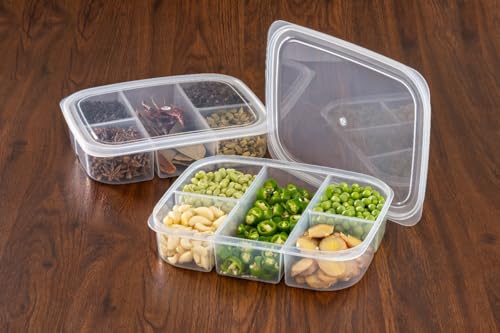 Image of THE SR BRAND 5 Compartment Food Storage Container,Fridge Organizer for Frozen Meat Onion Ginger Garlic Prepared Vegetables - Polyethylene