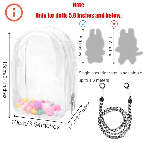 Tinoaly Transparente Figur Vitrine, Puppenschutzhülle Puppenhülle Tragbare PVC Umhängetasche Puppentasche Protector mit Schlüsselanhänger für 15cm Puppenzubehör (Weiß)