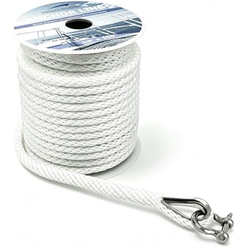 3/8 Inch Boat Anchor Rope/Line with Thimble&Shackle, 3/8" x 100', White
