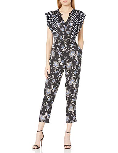 Rebecca Taylor Women's Sleeveless Paisley Jumpsuit, Black Combo, 16